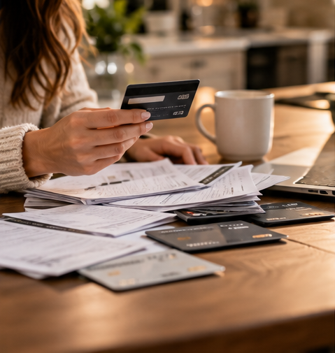 Paying off credit cards at the kitchen table