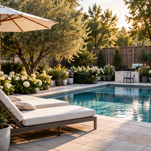 Backyard pool with lounge chairs